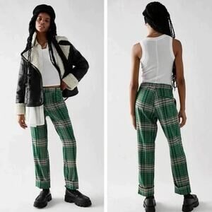 Free People Womens All For Me Green Plaid Pants SZ 2 Low-Rise Slim Y2K 90s Punk